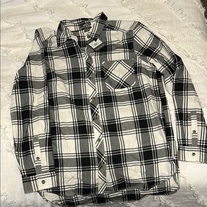 Eddie Bauer Black and White Plaid Casual Button Down Shirt